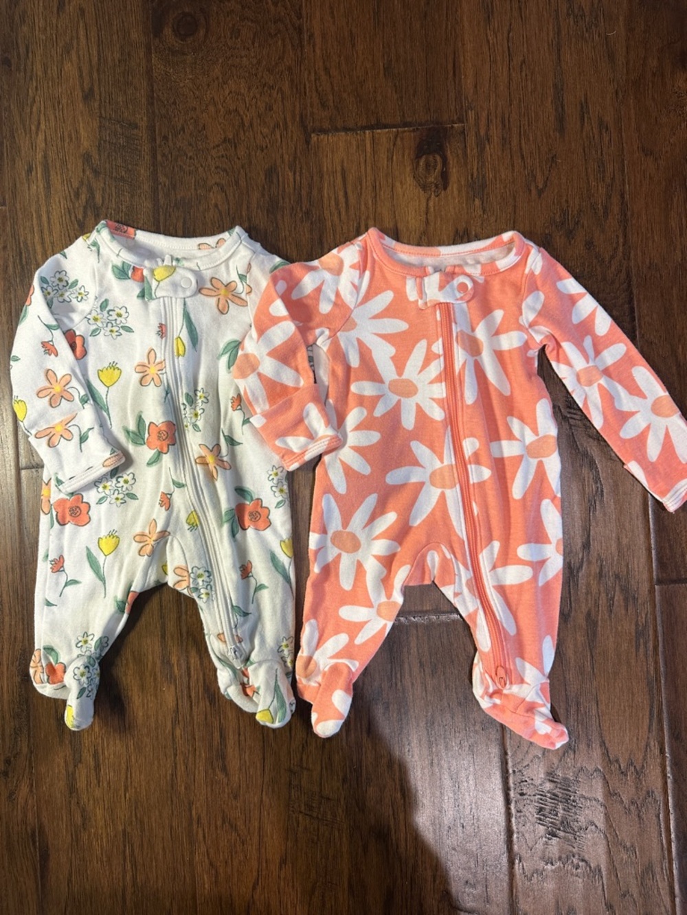 Carter's Peach & White Floral Footed One-Piece Pajama
